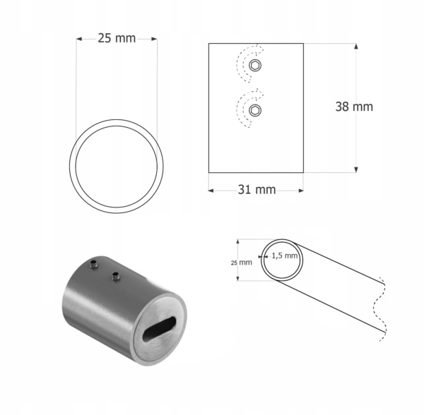 Ümar LED riidepuutoru SMART LED Ø25mm, L1000mm